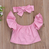 Pink Off Shoulder Top + Fishnet Denim Pants - Baby King Stores