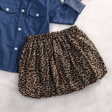 Denim Top + Cheetah Skirt & Headband 3Pcs Set - Baby King Stores