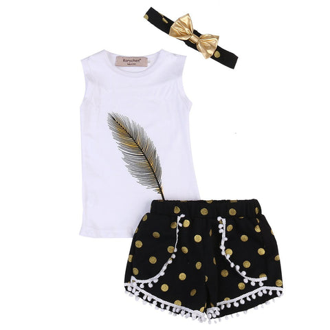 Feather Sleeveless Top + Polka Dot Shorts - Baby King Stores