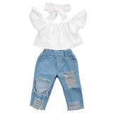 White Off-Shoulder Top + Ripped Jeans - Baby King Stores