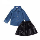 Denim Shirt + Leather Skirt - Baby King Stores