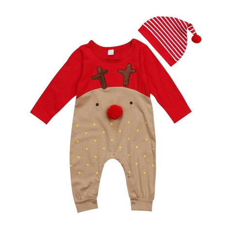 Rudolph Red Nose Rompers + Hat - Baby King Stores